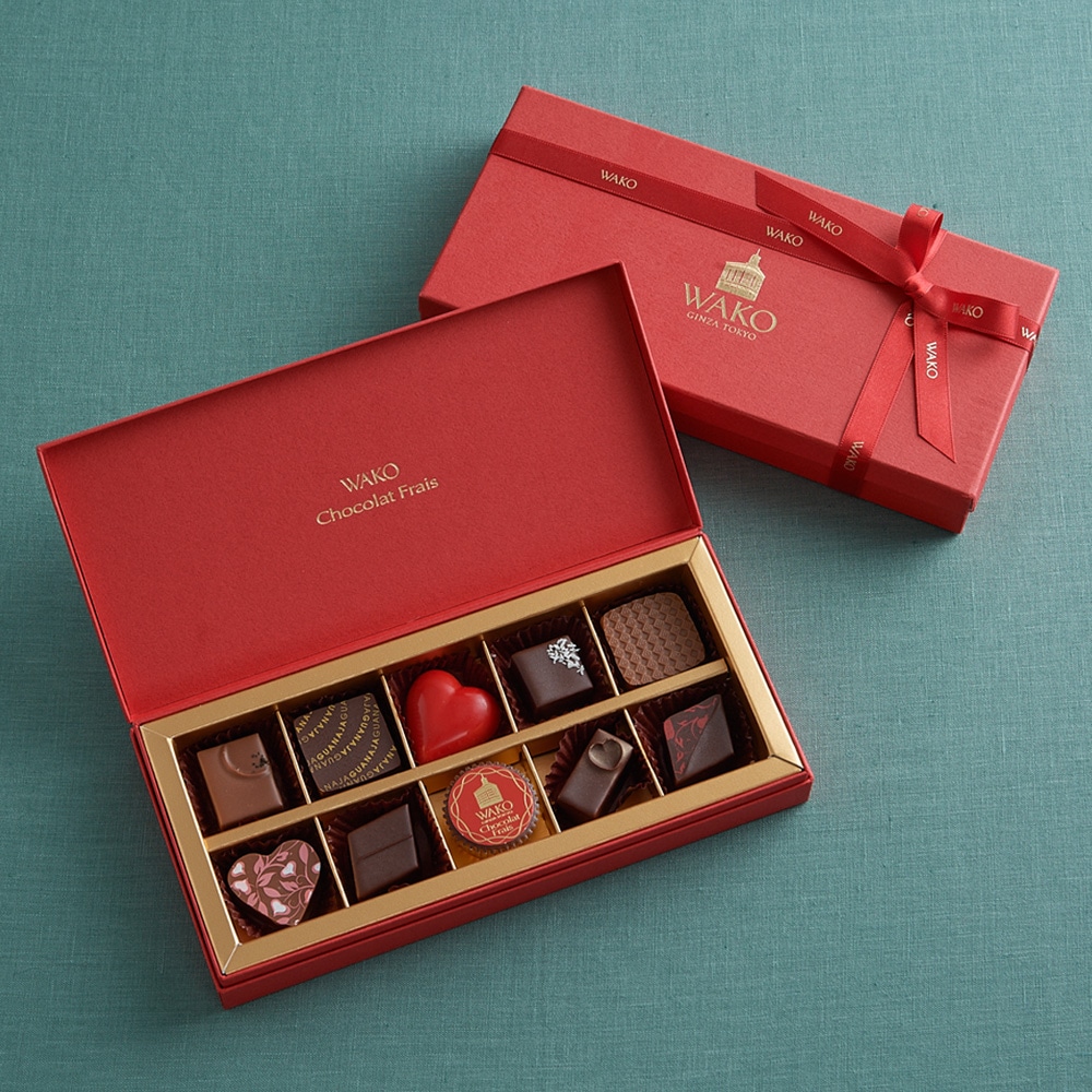 銀座和光のチョコレート バレンタイン 真っ赤なbox入りのスペシャリテやカップ付きクラックラン